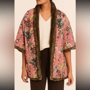 Reversible Floral Pink Kimono & Faux Fur Cape / Kimono